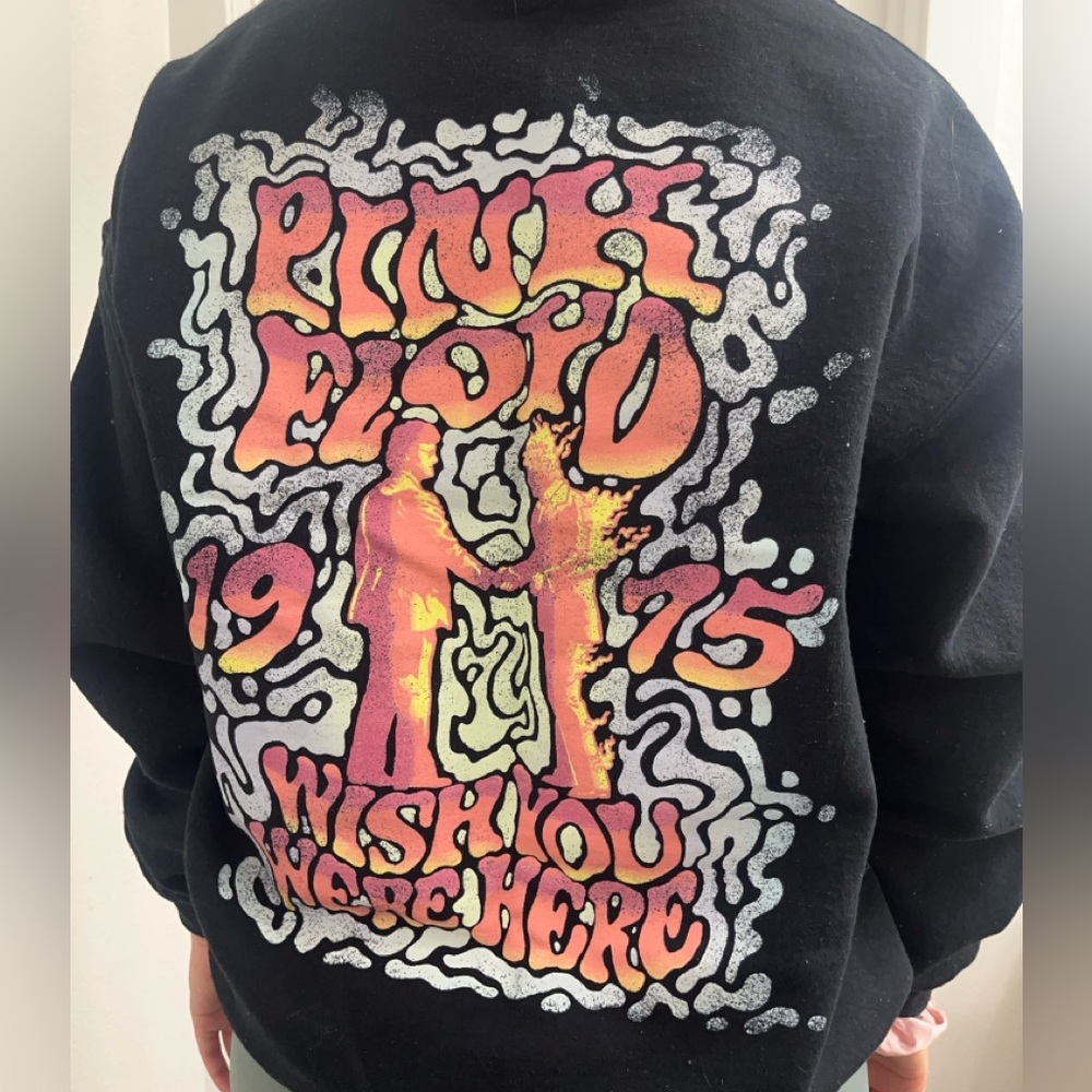 Pink Floyd Black Crewneck with Pink and Yellow Gradient Graphic